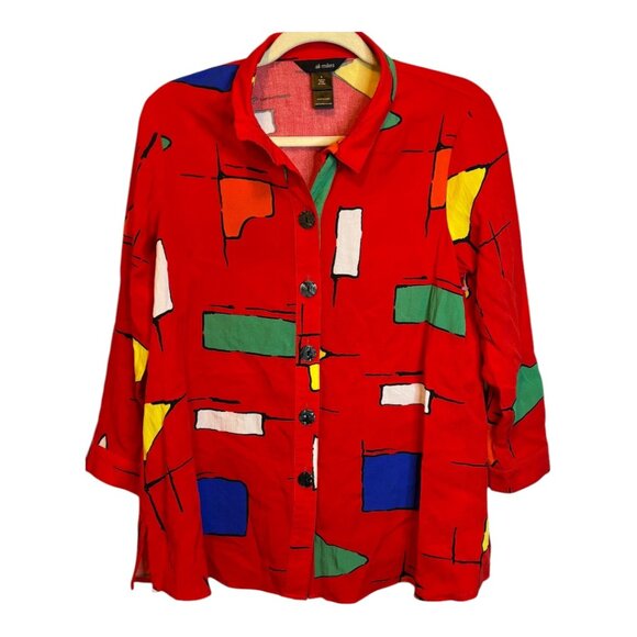 Ali Miles Tops - Ali Miles Blouse Women's Size Small Abstract Artsy Office Red